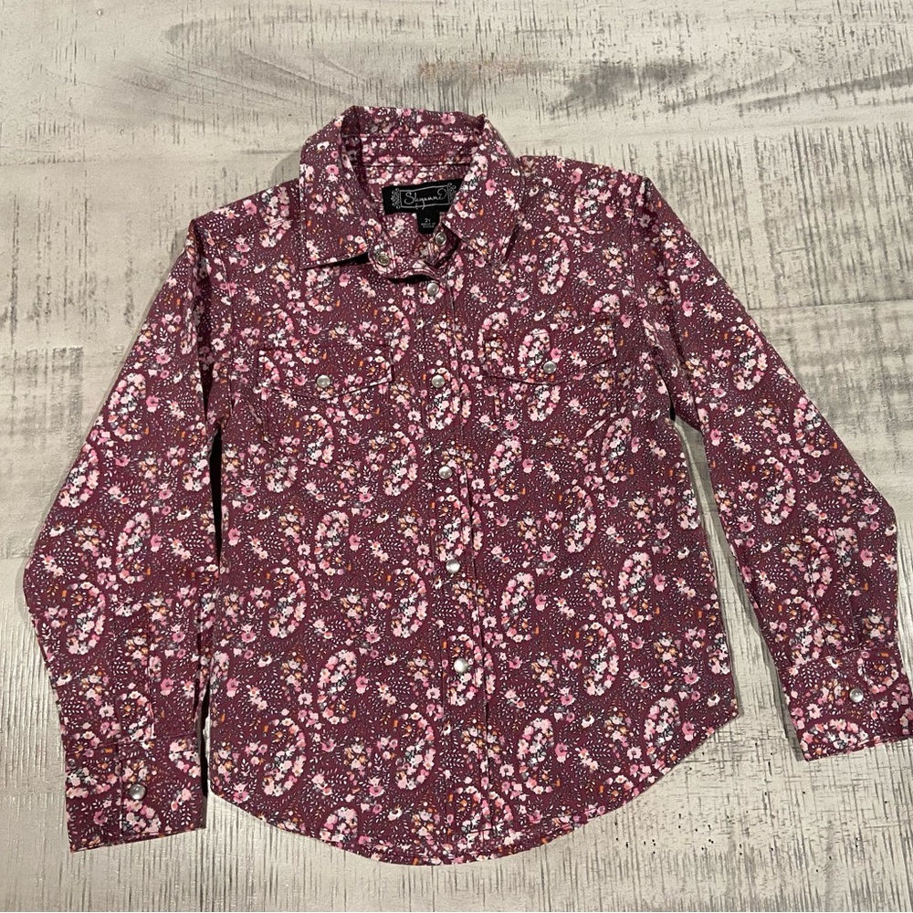 Paisley Print Girls Pearl Snap with rhinestones on the back